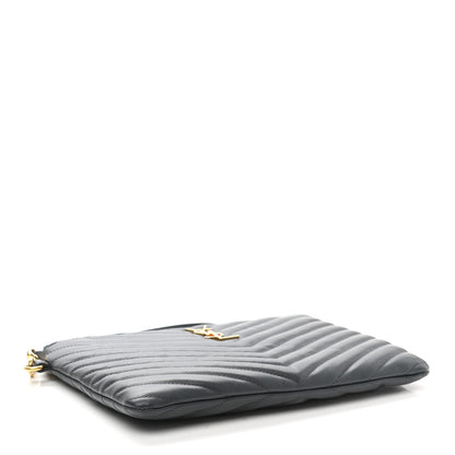 Saint Laurent Calfskin Matelasse Chevron Monogram A5 Wristlet Dark Smog 4 of 8