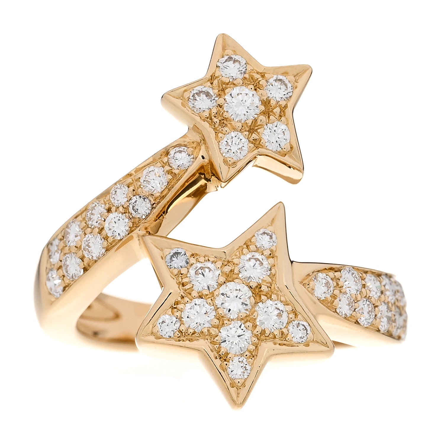 Chanel 18K Yellow Gold Diamond Comete Geode Bypass Ring 49 4.75 1 of 7