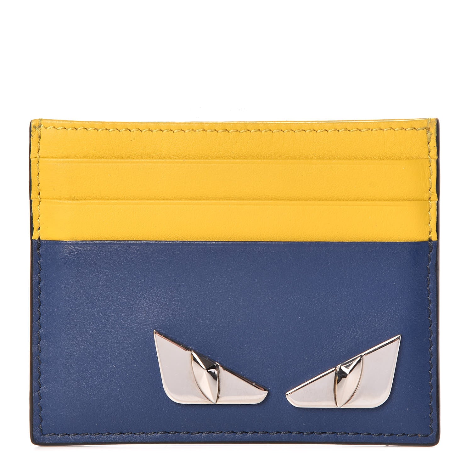 Fendi Vitello Century Bi-Color Metal Monster Eyes Card Holder True Blue Sunflower 1 of 9