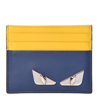 Fendi Vitello Century Bi-Color Metal Monster Eyes Card Holder True Blue Sunflower 1 of 9