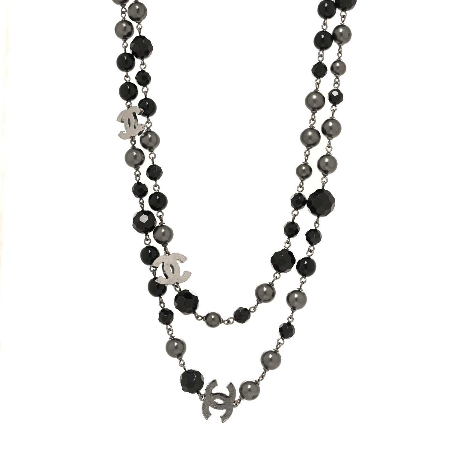 Chanel Ruthenium Pearl Beaded CC Long Necklace Black 1 of 4