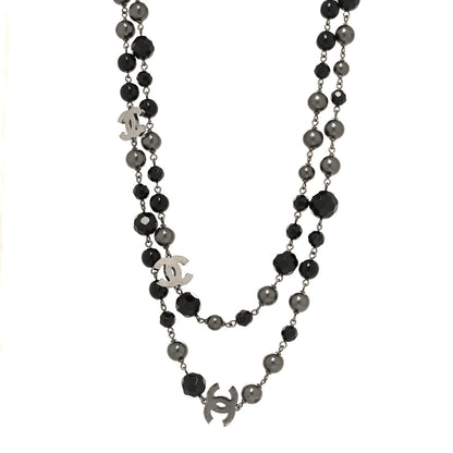 Chanel Ruthenium Pearl Beaded CC Long Necklace Black 1 of 4
