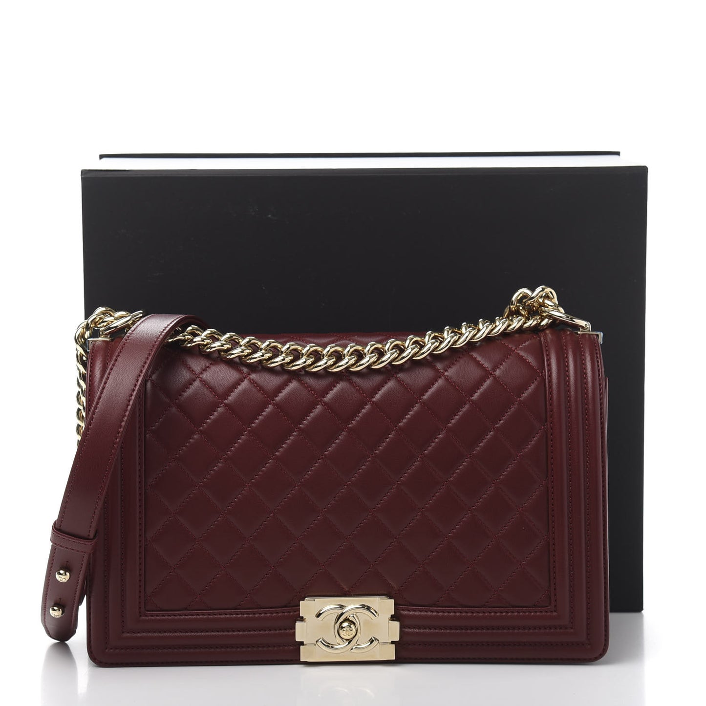 Lambskin Quilted New Medium Boy Flap Dark Red