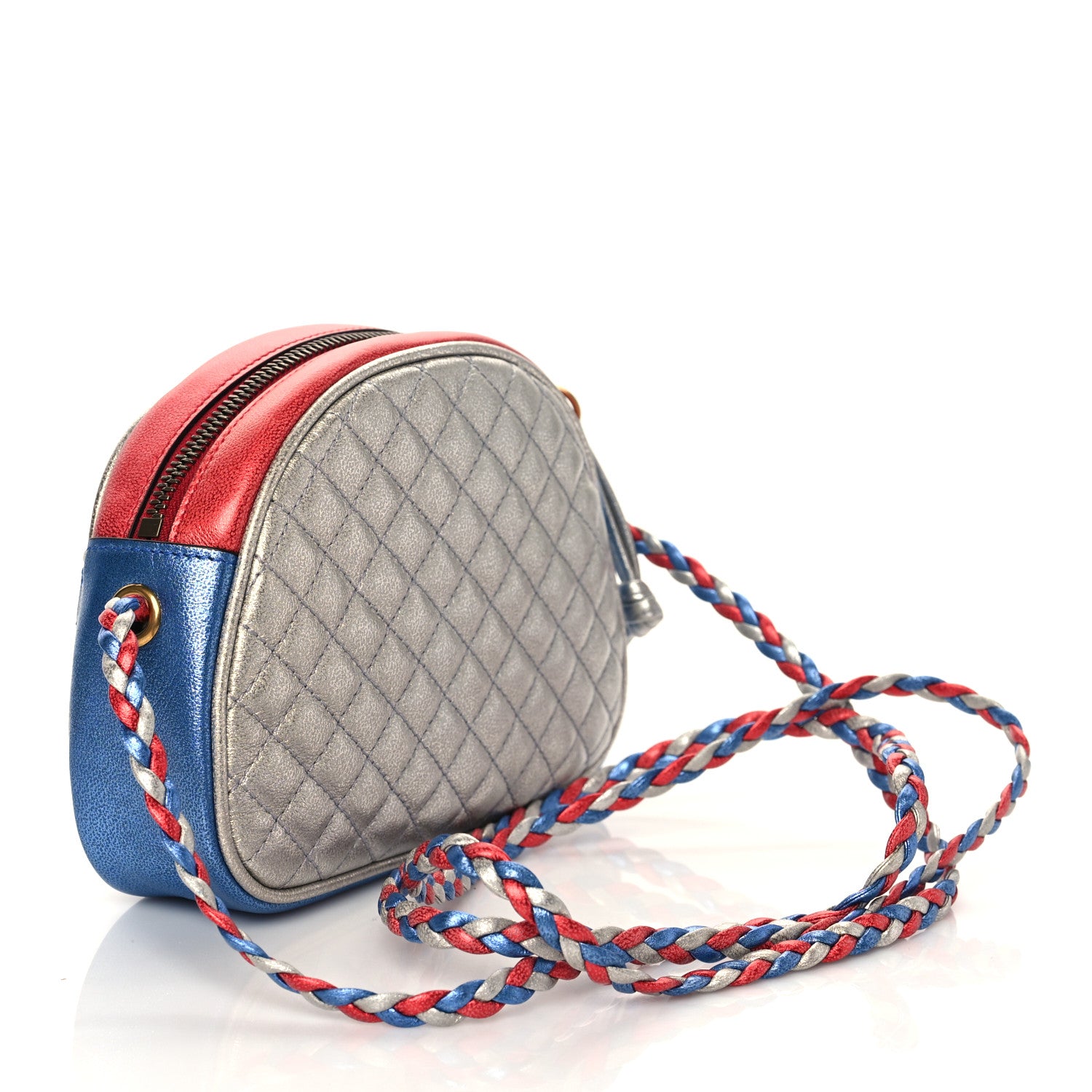 Gucci Laminated Nappa Trapuntata Mini Zumi Dome Shoulder Bag Rosso Marine Argento 3 of 9