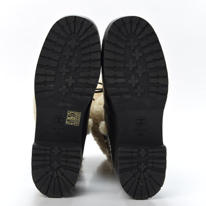 Chanel Patent Shearling Lace Up Boot 39 Black 8 of 9