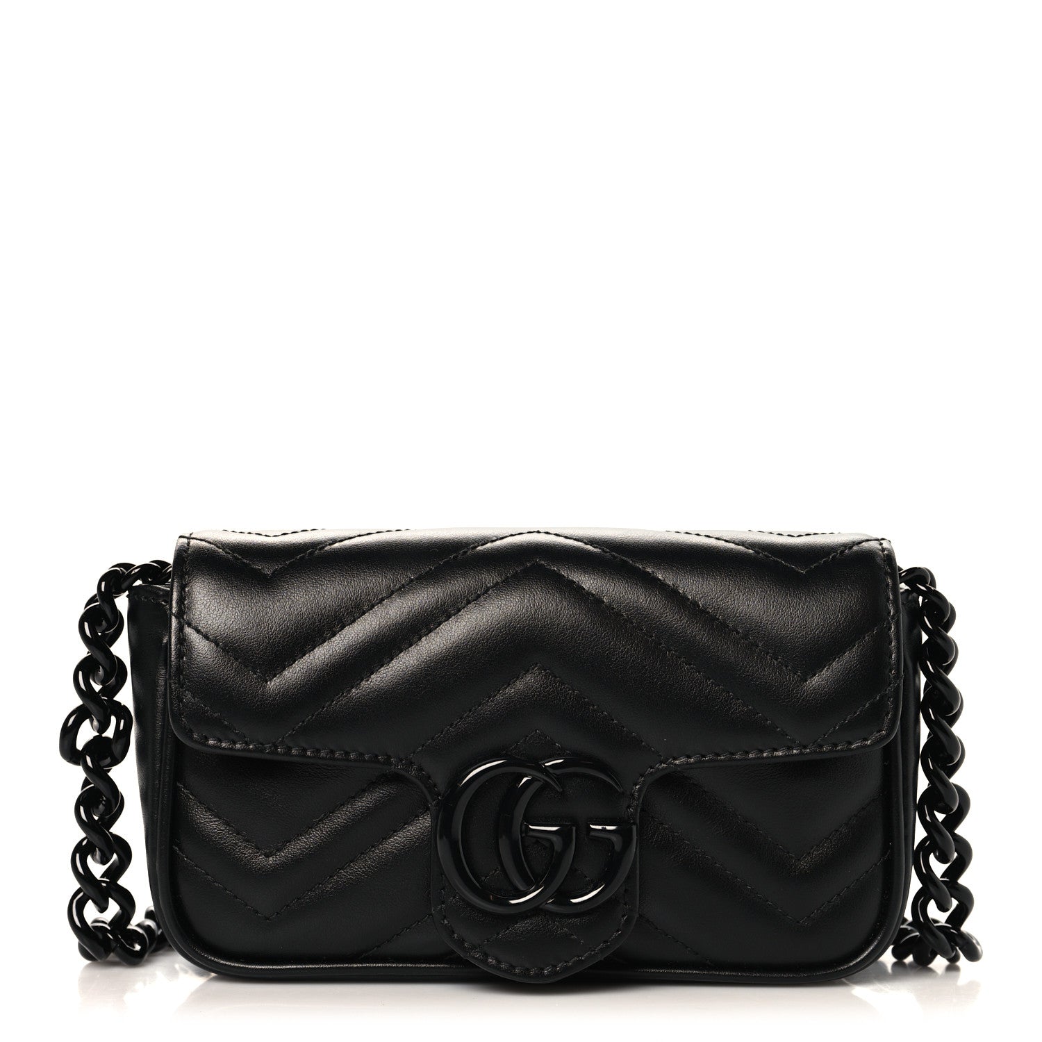 Gucci Calfskin Matelasse Monochrome GG Marmont Chain Belt Bag Black 1 of 10