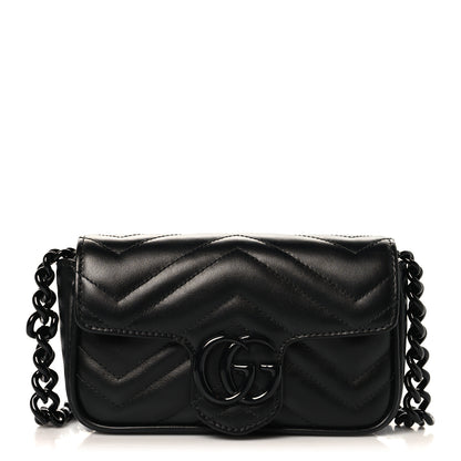 Gucci Calfskin Matelasse Monochrome GG Marmont Chain Belt Bag Black 1 of 10