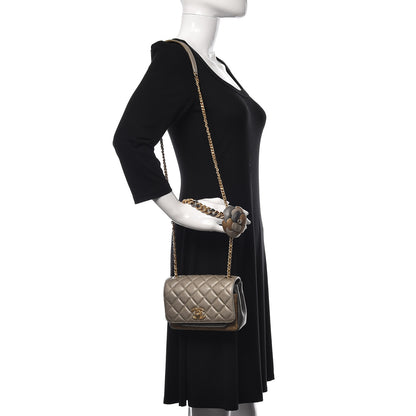 Chanel Lambskin Quilted Private Affair Camellia Flap Pale Gold Silver Dark Gold 2 of 14