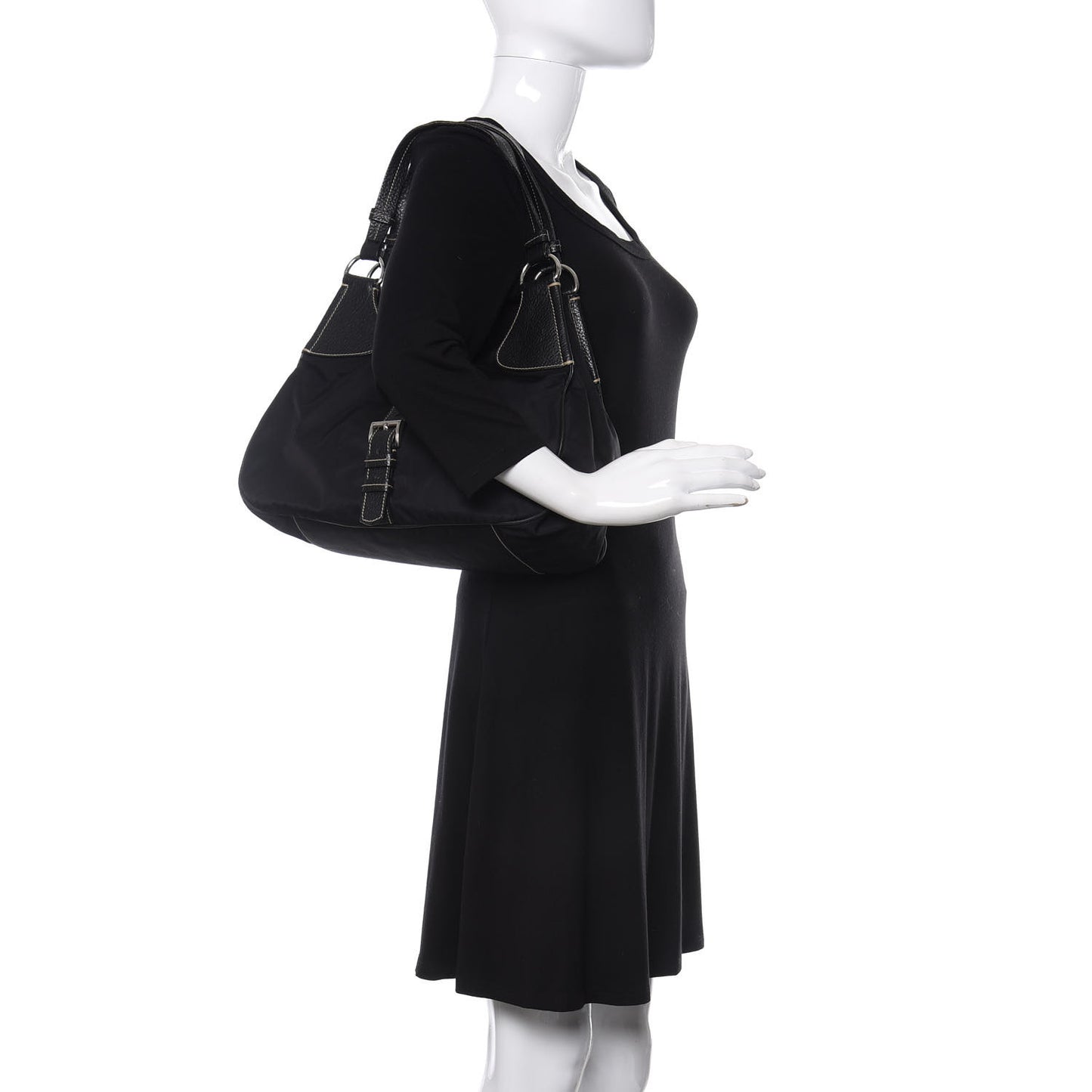 Tessuto Nylon Vitello Daino Hobo Black