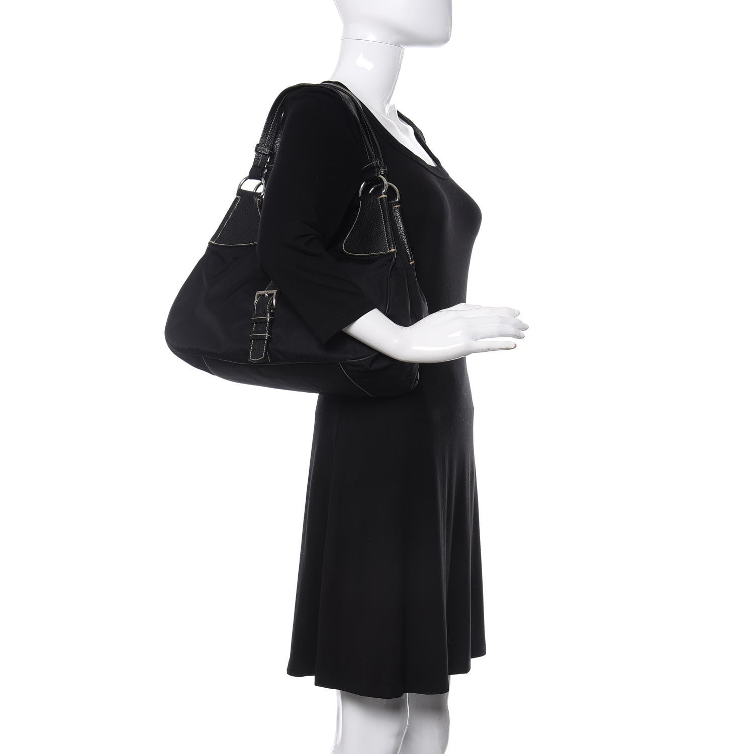 Prada Tessuto Nylon Vitello Daino Hobo Black 2 of 15