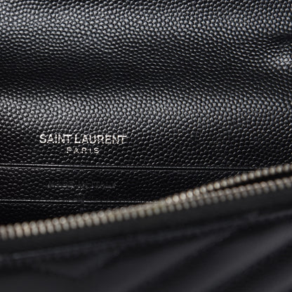Saint Laurent Grain De Poudre Matelasse Chevron Monogram Envelope Chain Wallet Black 6 of 11