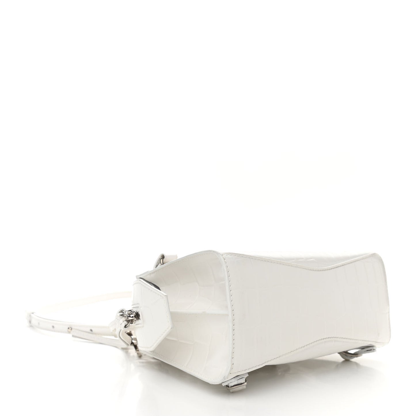 Semi Shiny Calfskin Crocodile Embossed Neo Classic Silver Hardware Mini City White