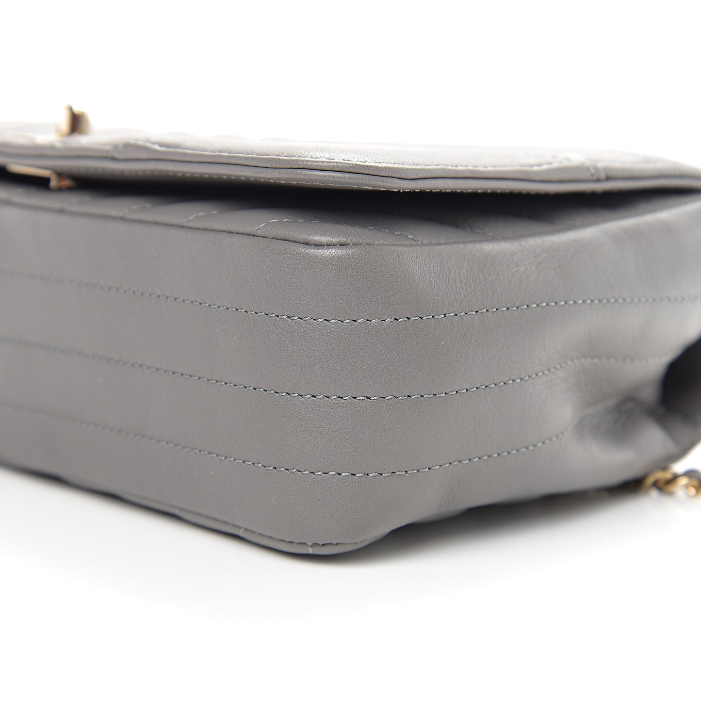 Calfskin Chevron Quilted Small Statement Flap Grey