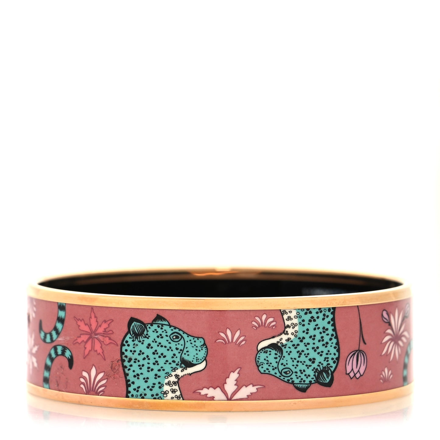 Enamel Printed Wide Les Leopards Bracelet 65 Rose Couture