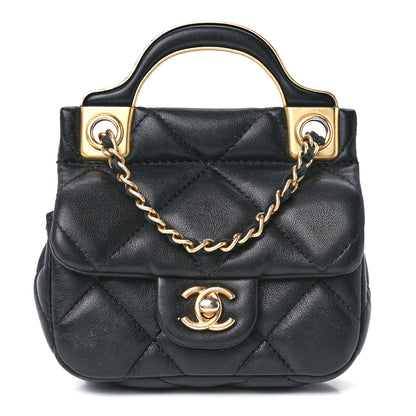 Chanel Calfskin Quilted Lady Handle Flap Card Holder With Chain Black 1 of 14