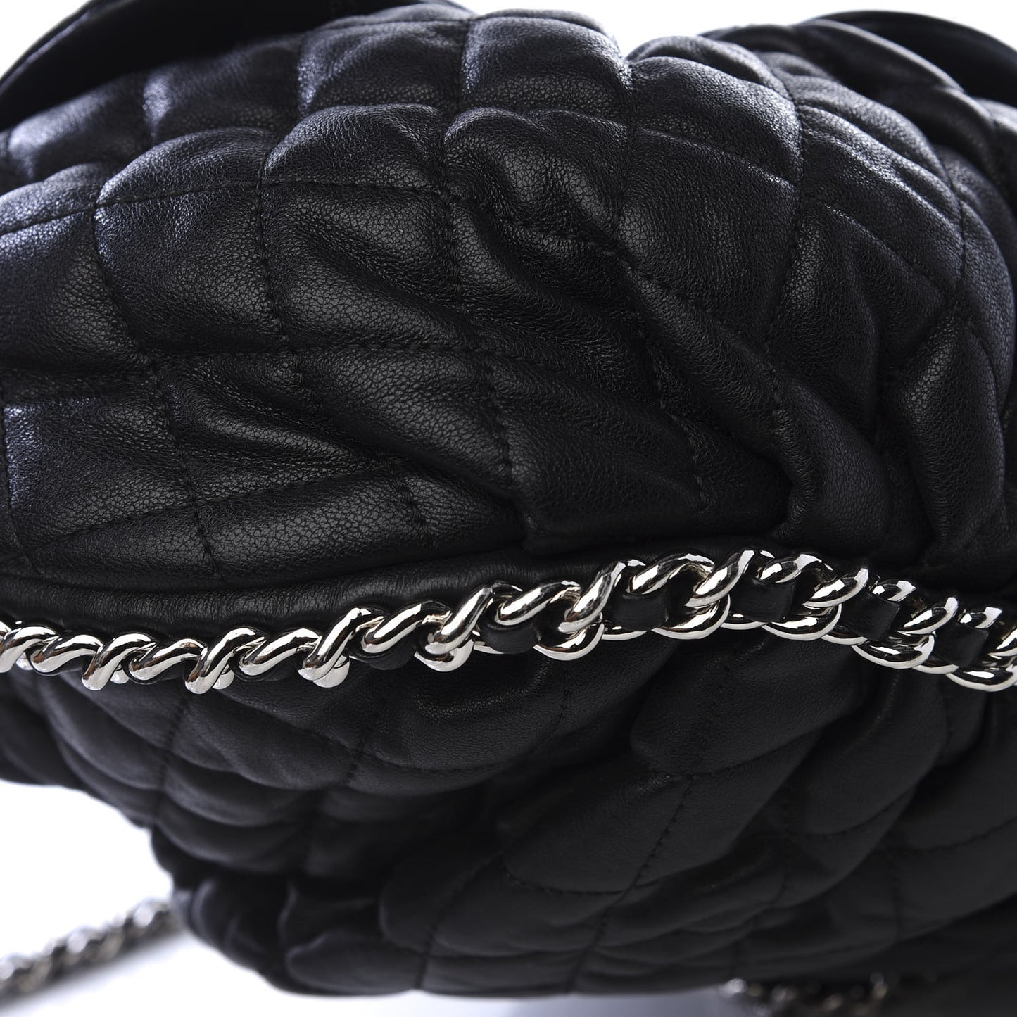 Washed Lambskin Quilted Large Chain Around Messenger Black