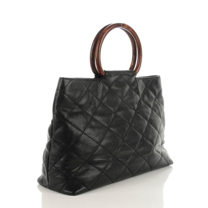 Chanel Caviar CC Wood Handle Tote Black 3 of 9