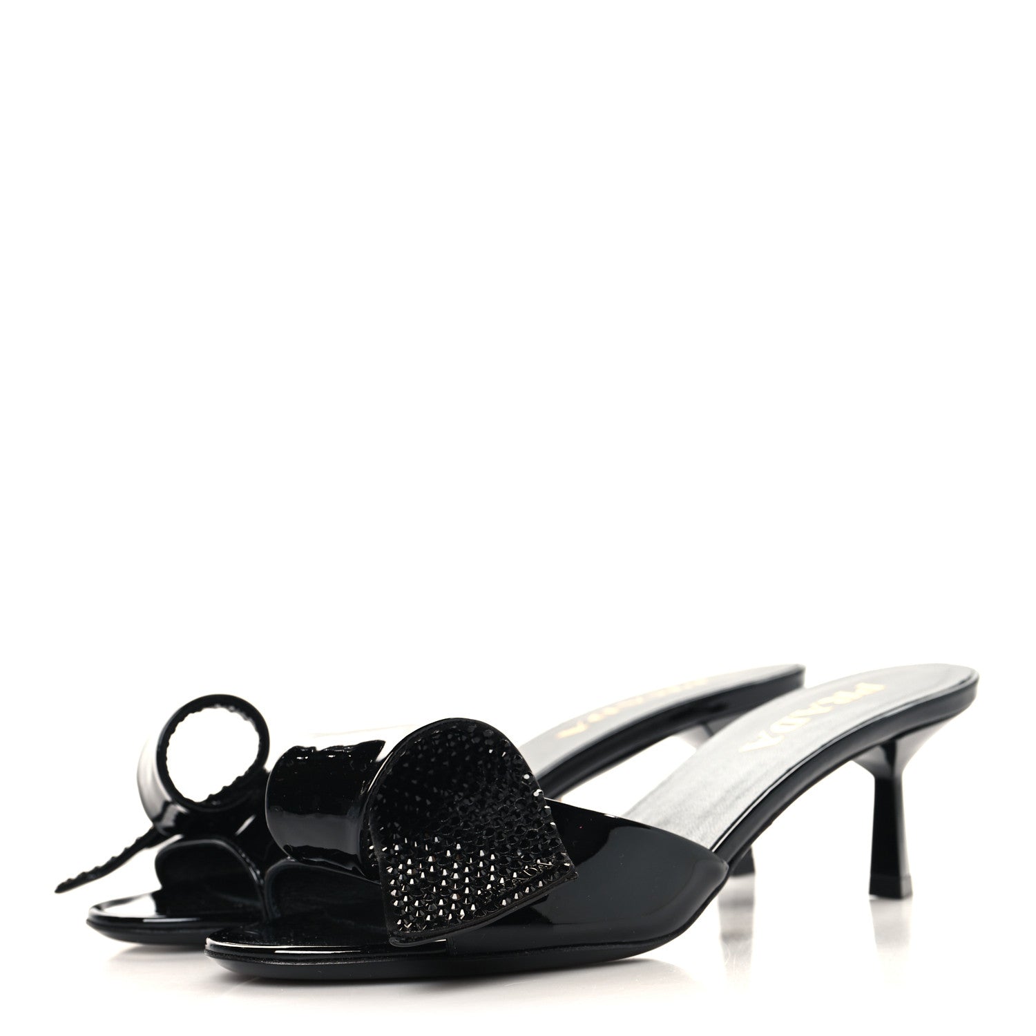 Prada Vernice Crystal Bow Pumps 39 Black 4 of 9