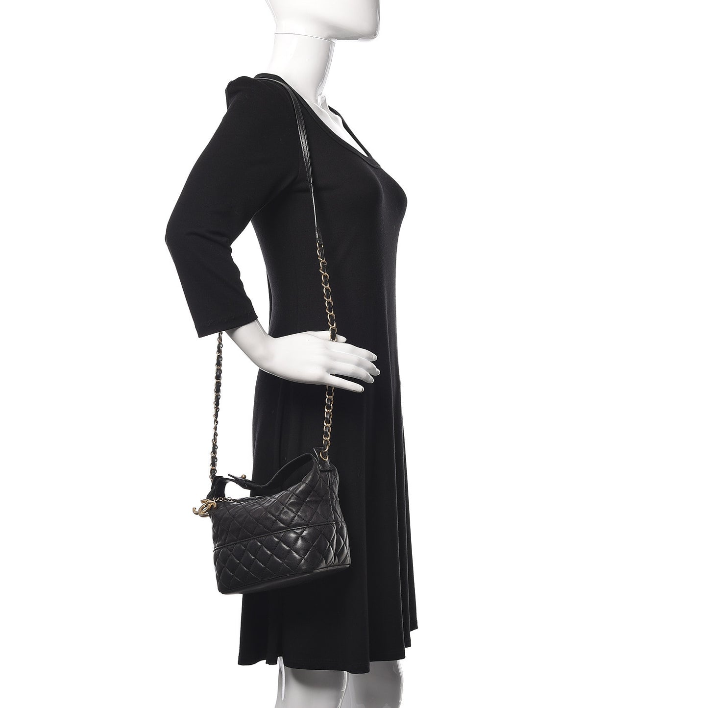 Lambskin Quilted Small Chain Hobo Black