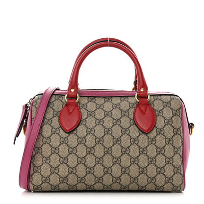Gucci GG Supreme Monogram Moon Calfskin Small Boston Beige Ebony Hibiscus Red New Rosette 1 of 20