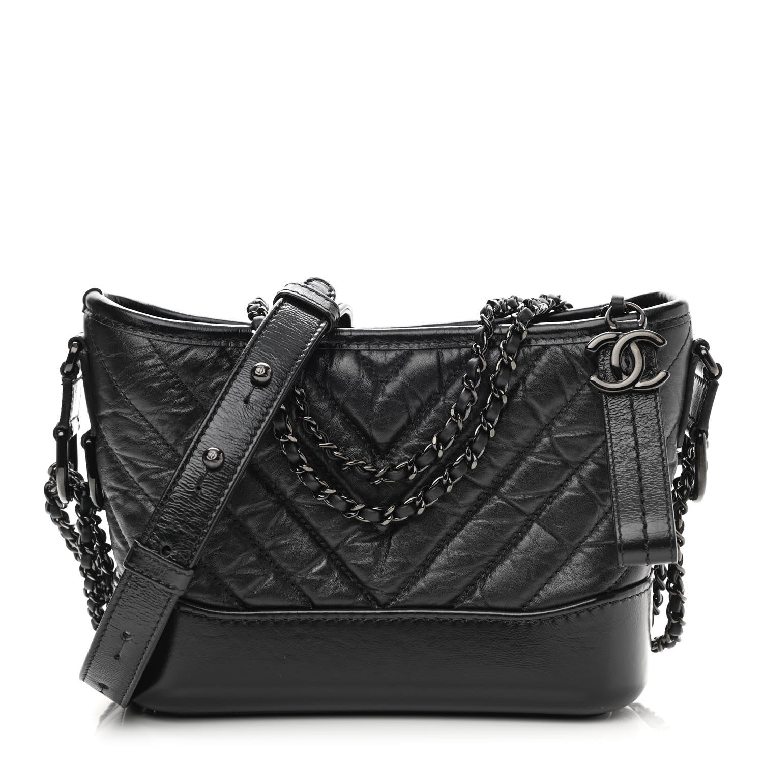 Chanel Aged Calfskin Chevron Quilted Small Gabrielle Hobo So Black 1 of 11