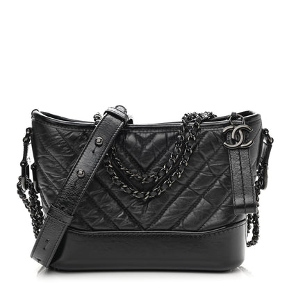 Chanel Aged Calfskin Chevron Quilted Small Gabrielle Hobo So Black 1 of 11