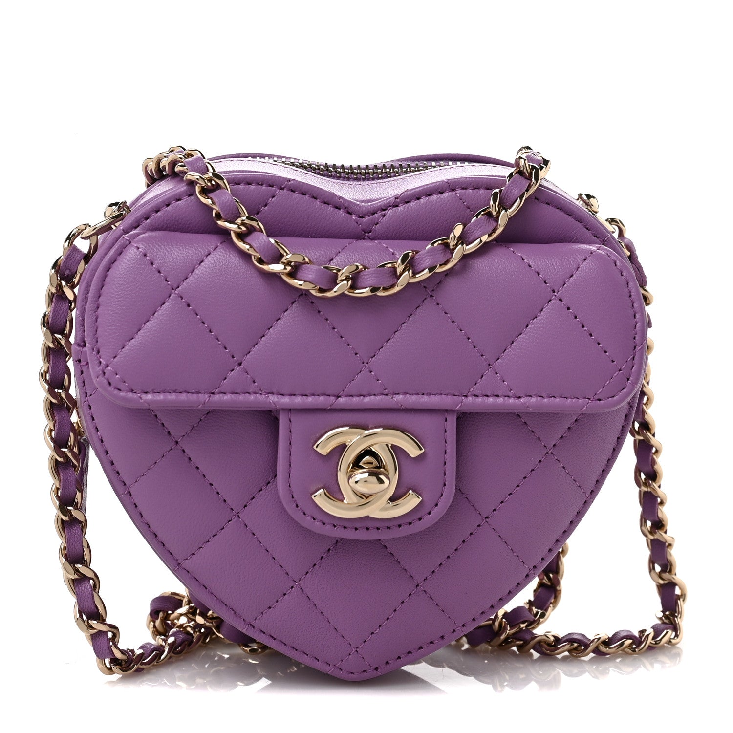 Chanel Lambskin Quilted CC In Love Heart Clutch With Chain Purple 1 of 10