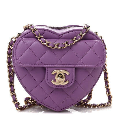 Chanel Lambskin Quilted CC In Love Heart Clutch With Chain Purple 1 of 10