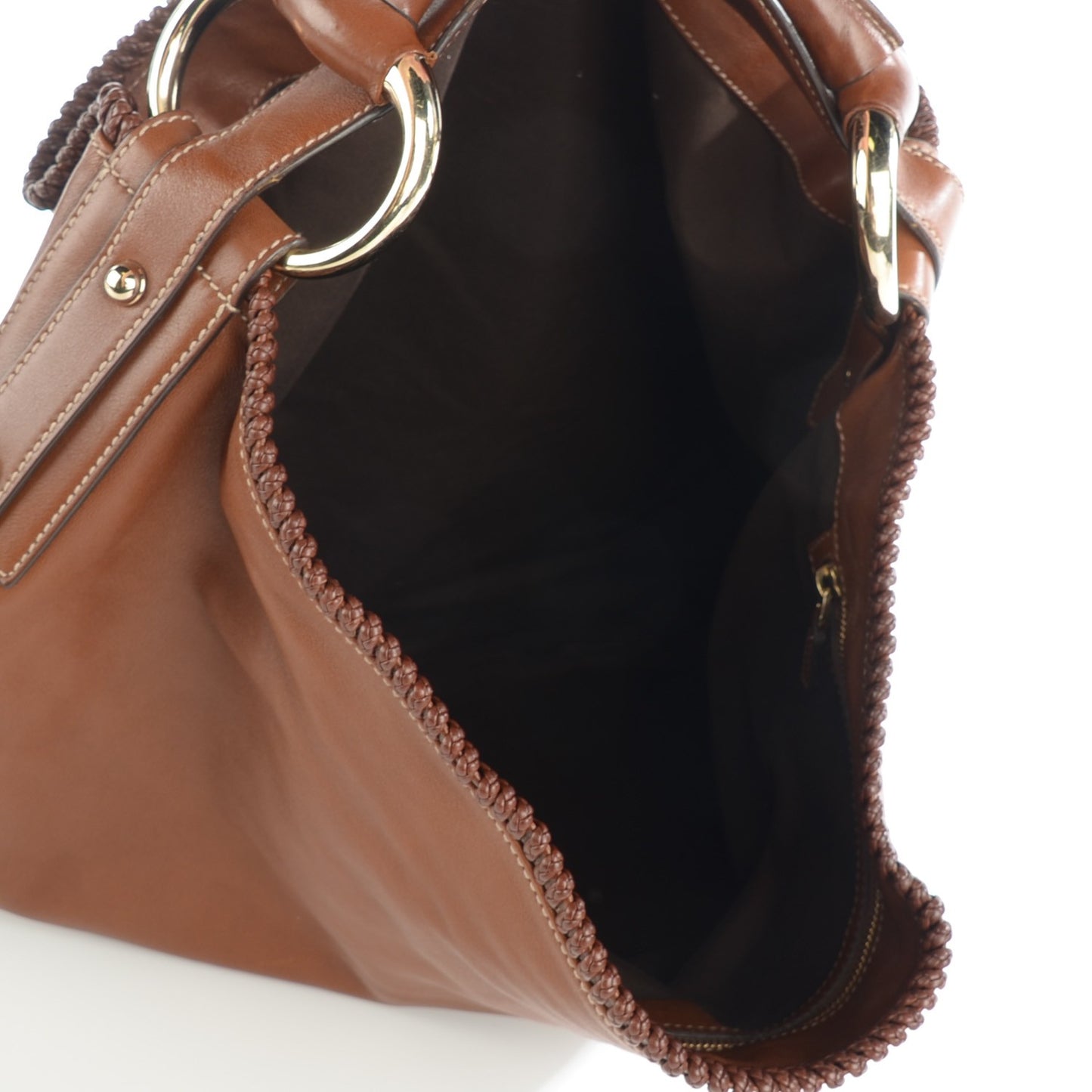 Calfskin Large Horsebit Chain Hobo Brown