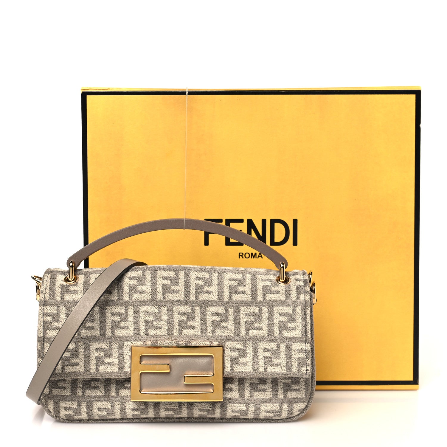 Fendi Chenille Vitello Micro FF Phone Baguette Tortora 11 of 11