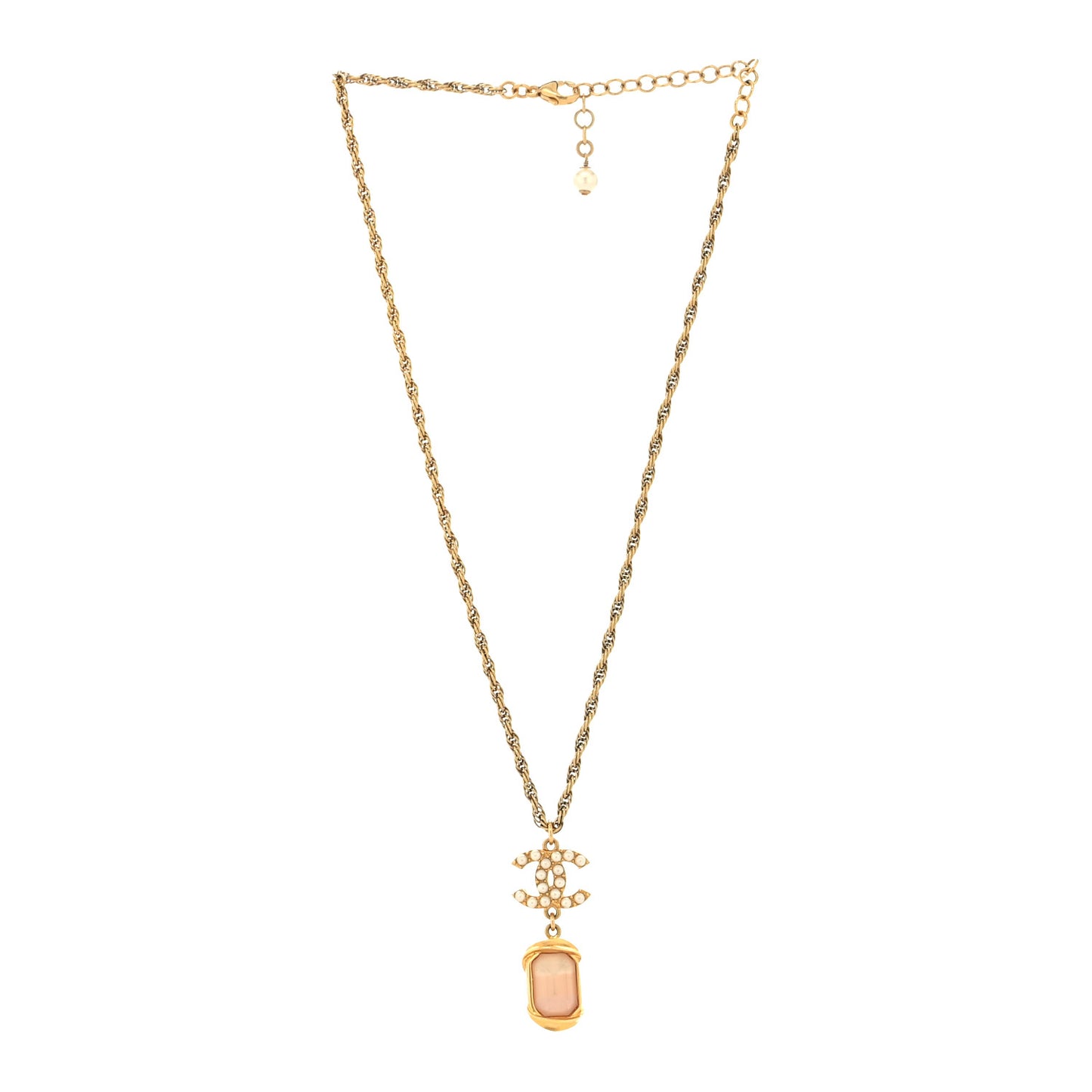 Pearl Crystal CC Pendant Necklace Gold Pink Pearly White