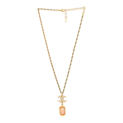 Chanel Pearl Crystal CC Pendant Necklace Gold Pink Pearly White 3 of 5