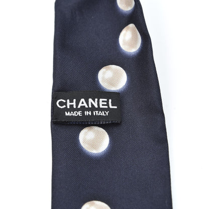 Chanel Silk Pearl CC Slim Bandeau Scarf Navy 3 of 3