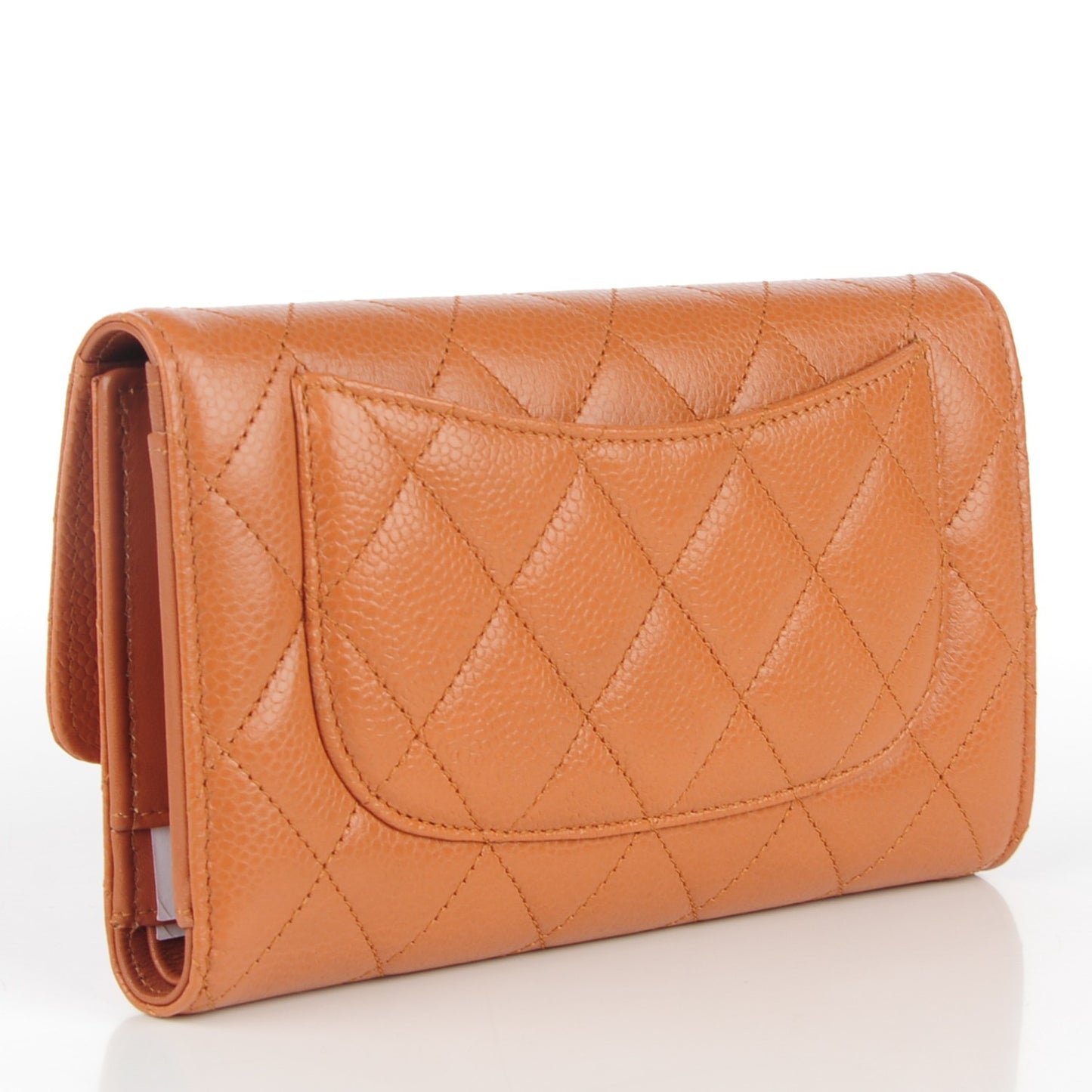 Caviar Quilted Large Flap Wallet Light Brown