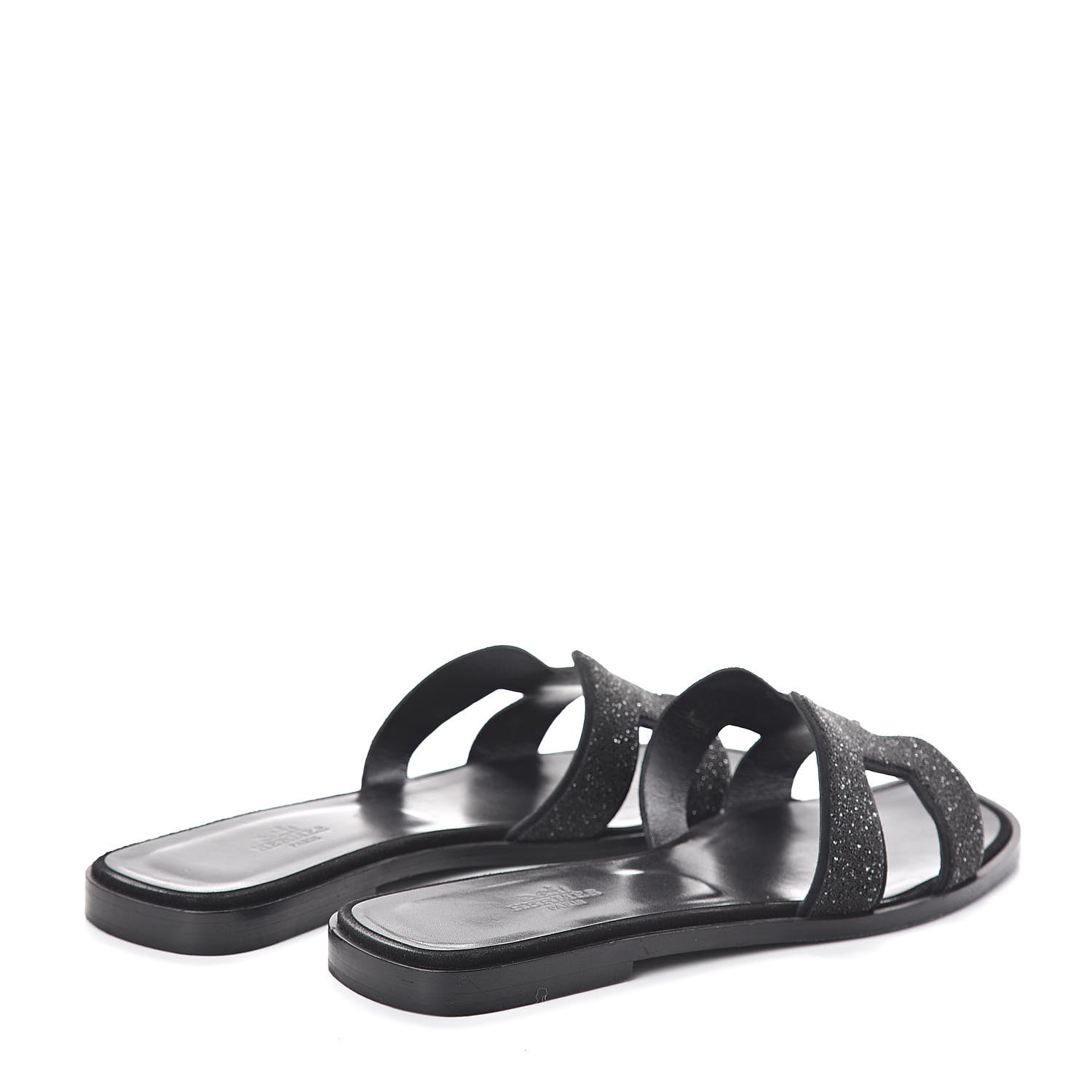 Hermes Suede Goatskin Crystal Powder Oran Sandals 38.5 Black 4 of 7