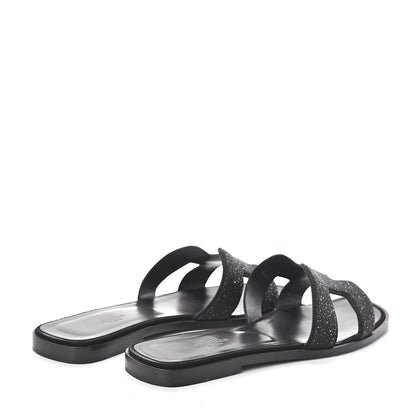 Hermes Suede Goatskin Crystal Powder Oran Sandals 38.5 Black 4 of 7