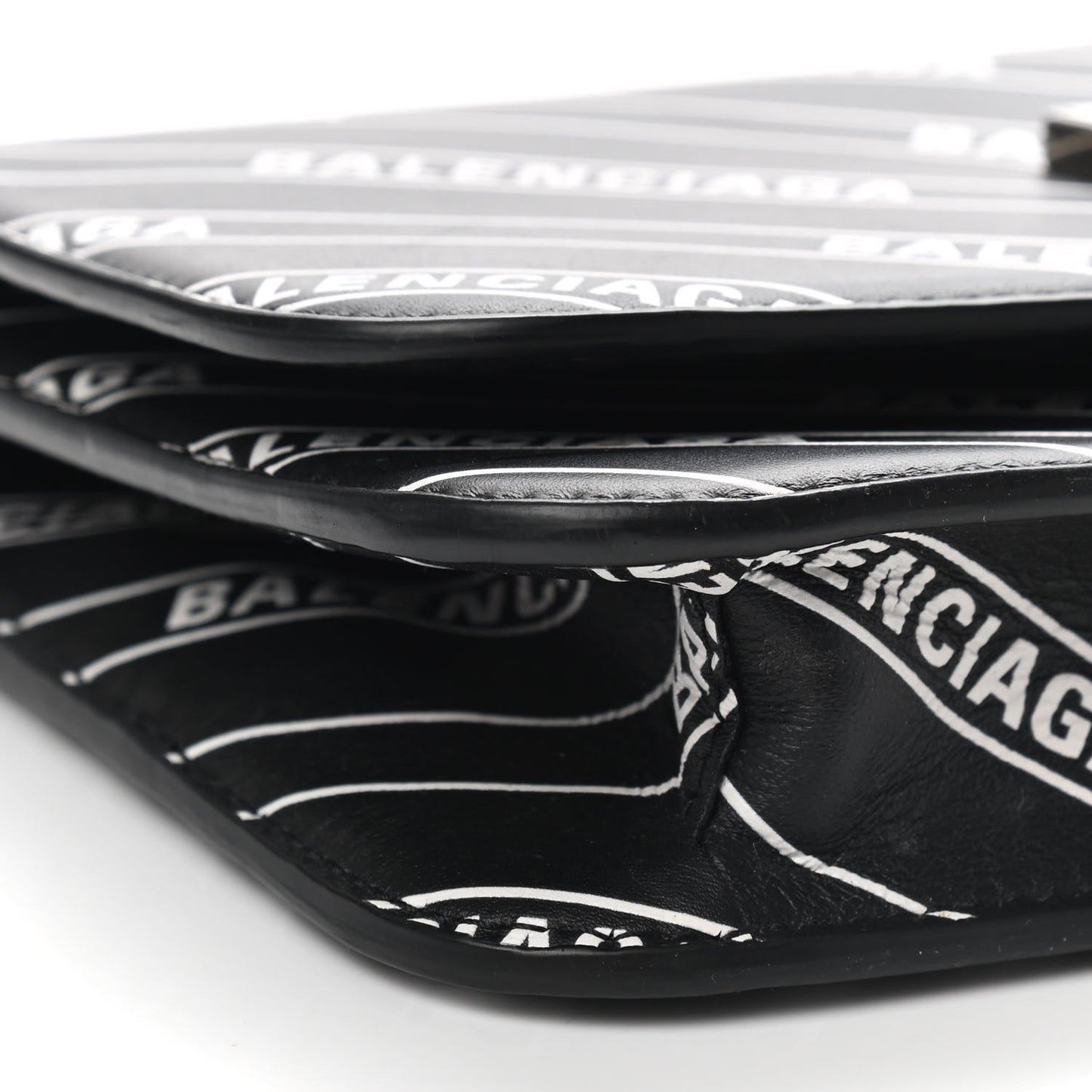 Matte Calfskin Diagonal Allover Logo Print B Wallet on Chain Black White