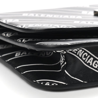 Balenciaga Matte Calfskin Diagonal Allover Logo Print B Wallet on Chain Black White 7 of 8