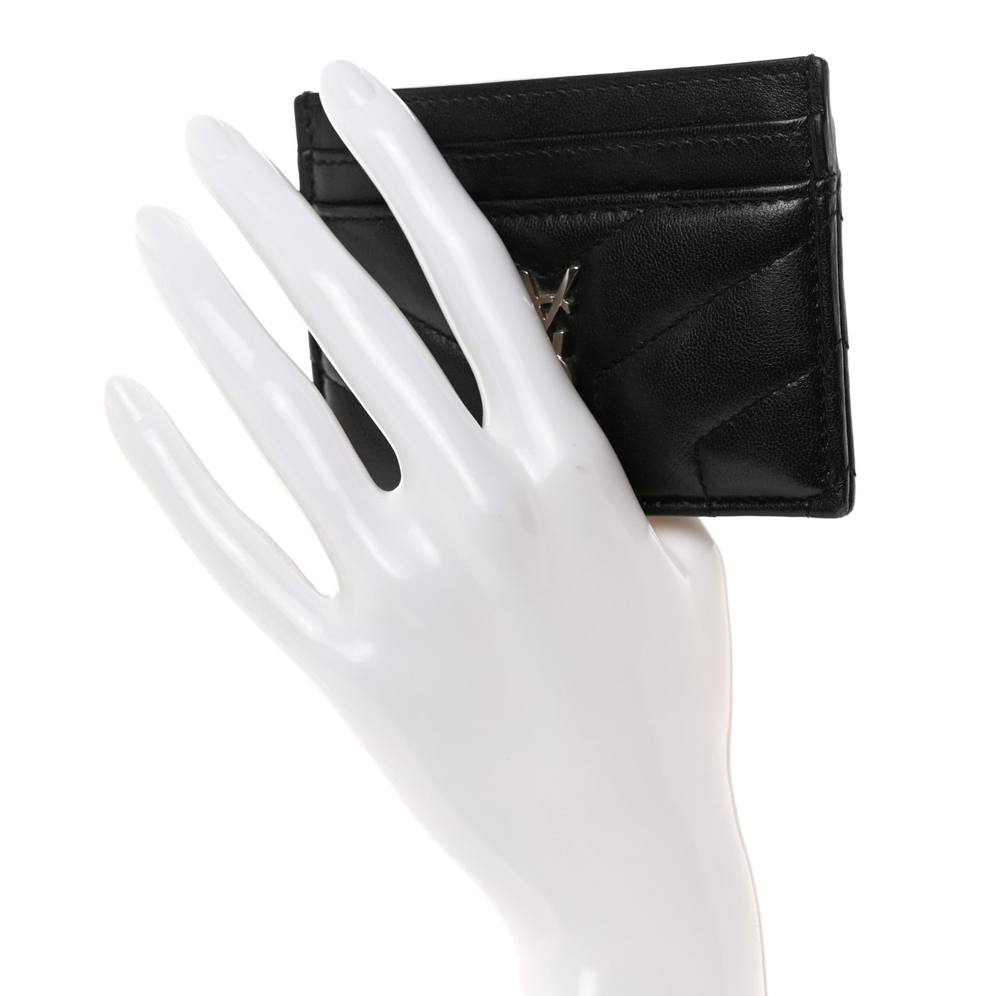 Calfskin Y Quilted Monogram LouLou Credit Card Case Black