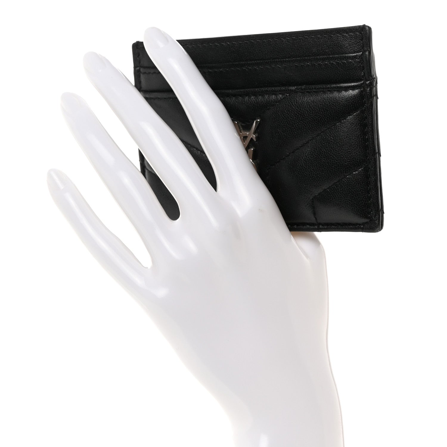 Saint Laurent Calfskin Y Quilted Monogram LouLou Credit Card Case Black 2 of 15