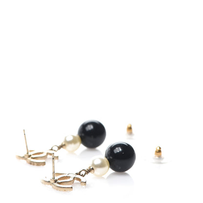 Chanel Pearl Bead CC Drop Earrings Black Gold 2 of 3