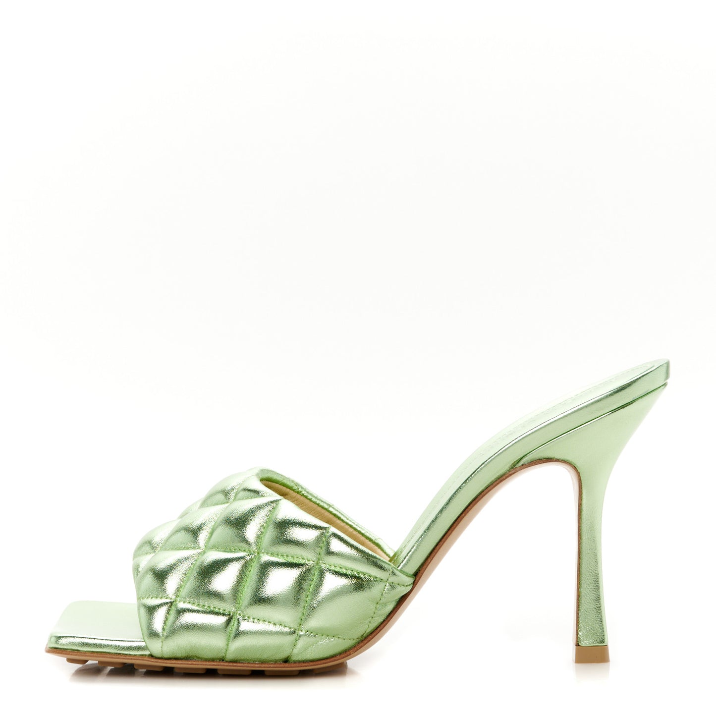 Metallic Nappa Reflection Matelasse Padded Mule Sandals 39.5 Pistachio
