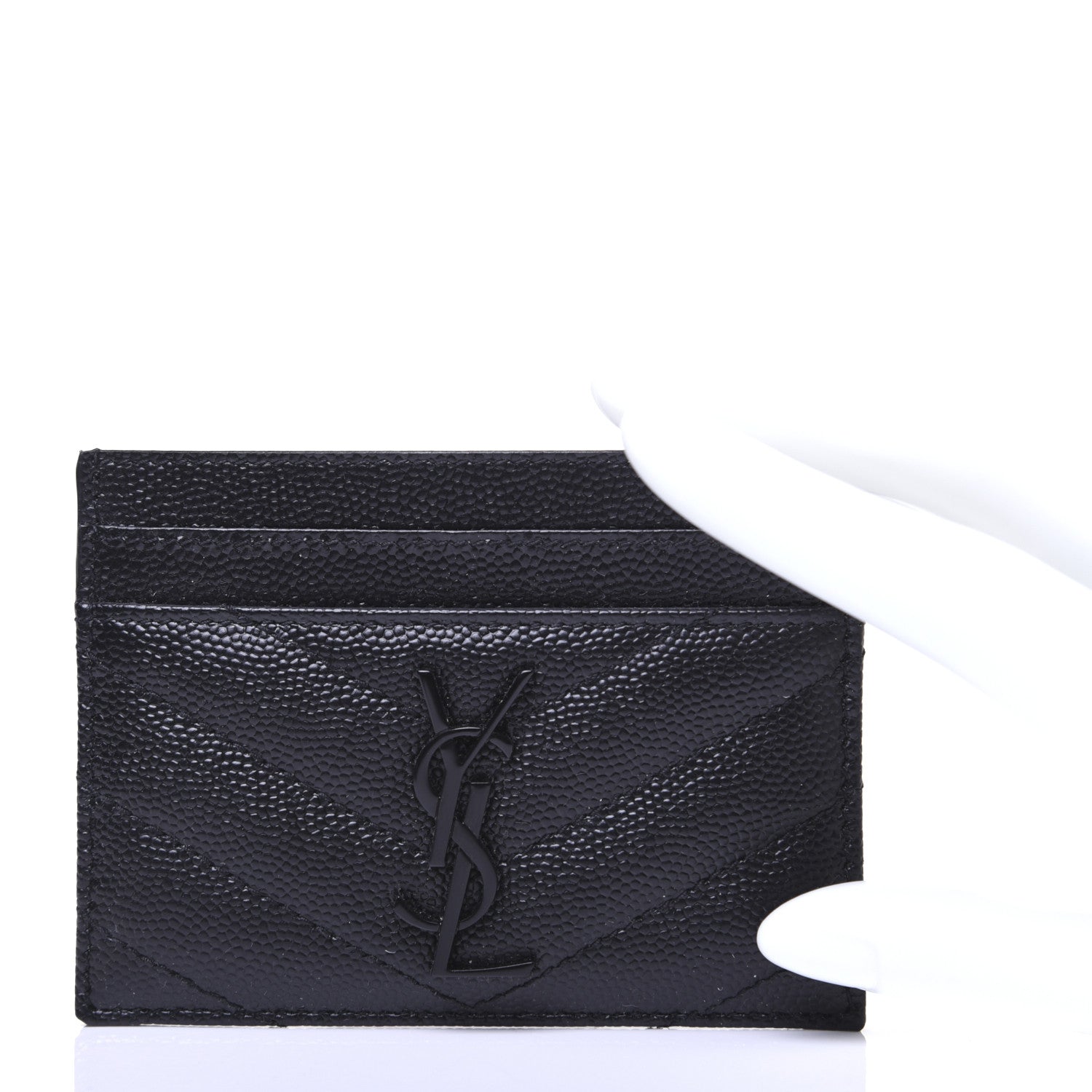 Saint Laurent Grain De Poudre Matelasse Chevron Monogram Credit Card Case Black 2 of 11