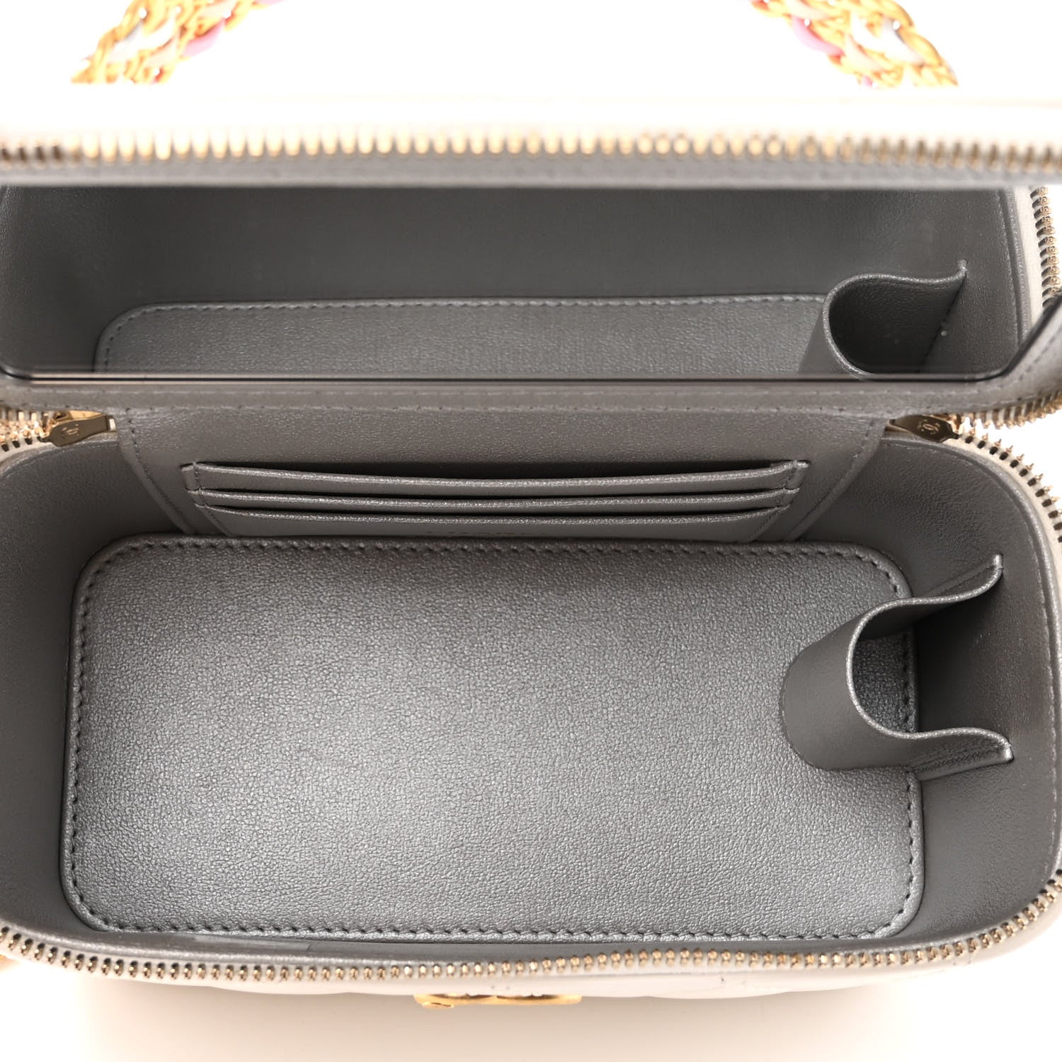 Chanel Shiny Calfskin Quilted Small Top Handle Vanity Case With Chain White 5 of 13