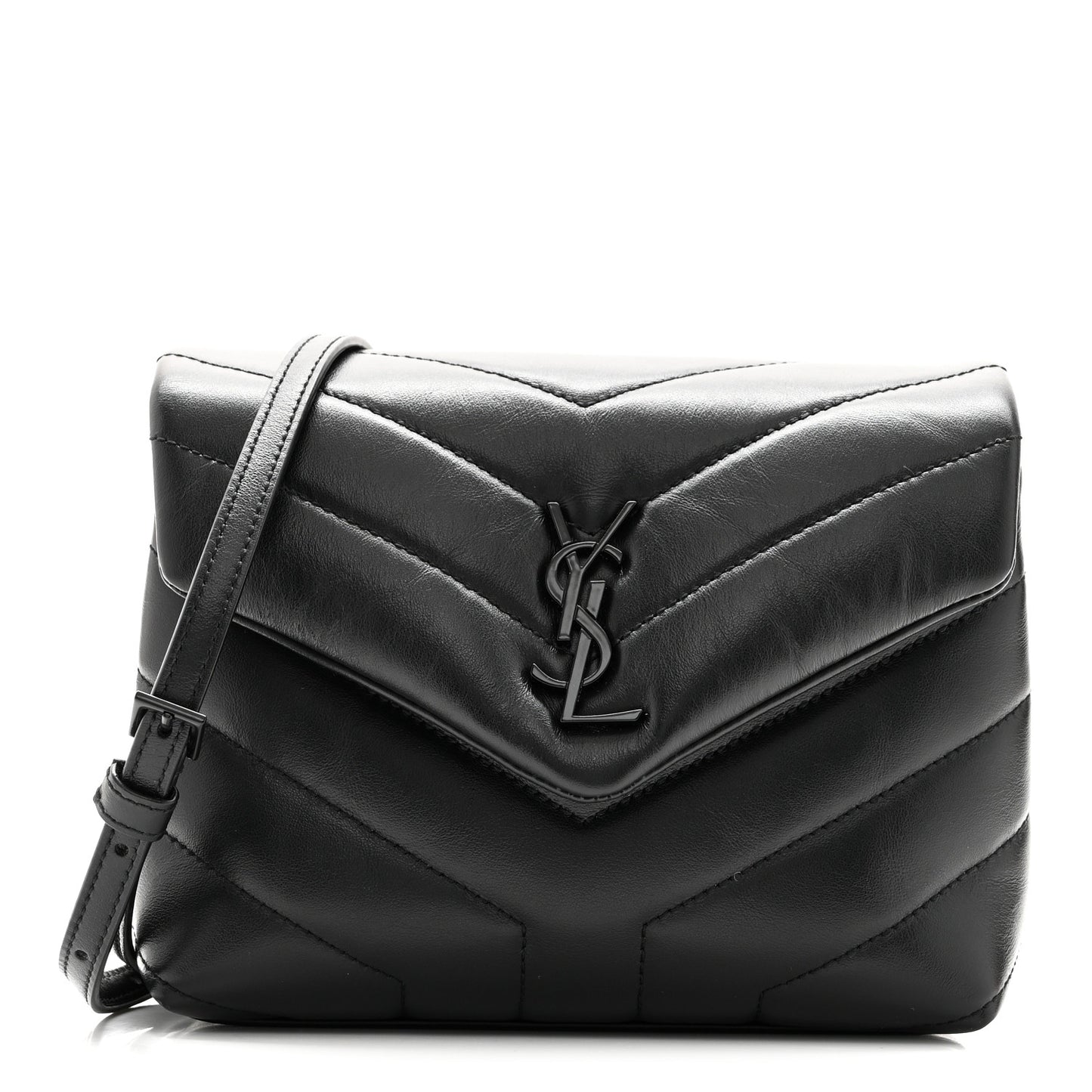 Calfskin Y Quilted Monogram Monochrome Toy Loulou Crossbody Bag Black