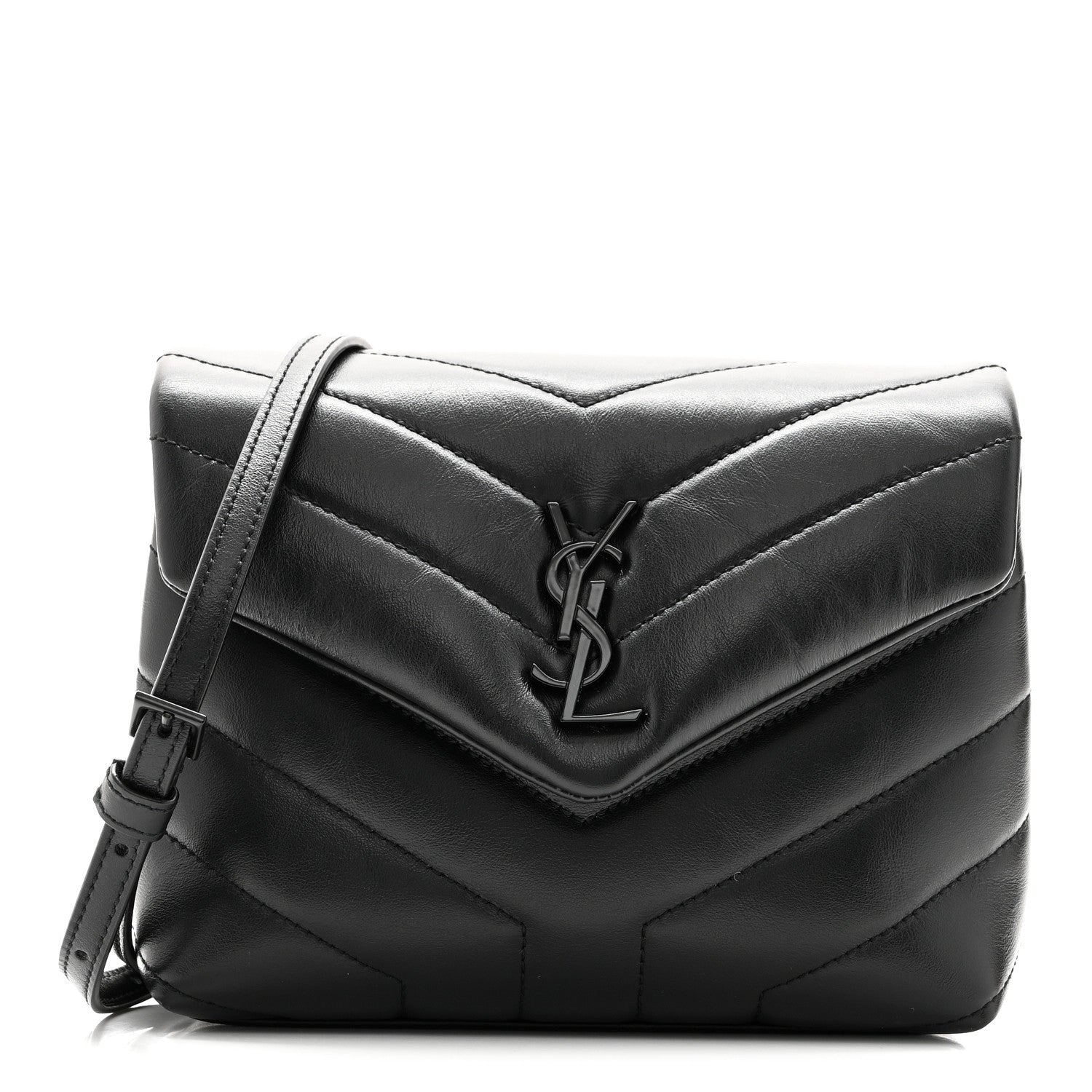 Saint Laurent Calfskin Y Quilted Monogram Monochrome Toy Loulou Crossbody Bag Black 1 of 12