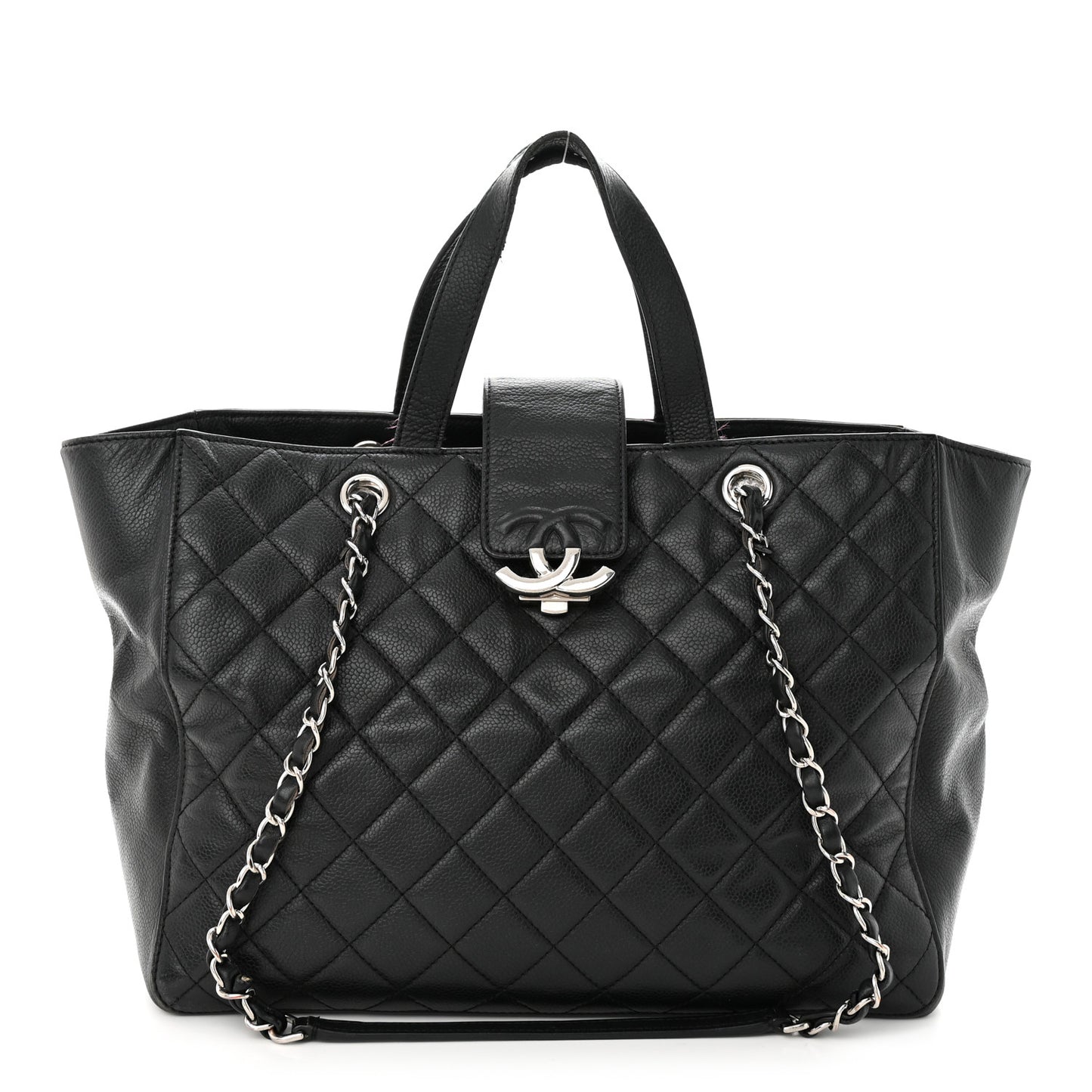 Caviar Quilted Large CC Box Shopping Tote Black