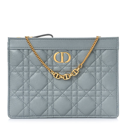 Christian Dior Calfskin Cannage Caro Zipped Pouch With Chain Cloud Blue 1 of 9