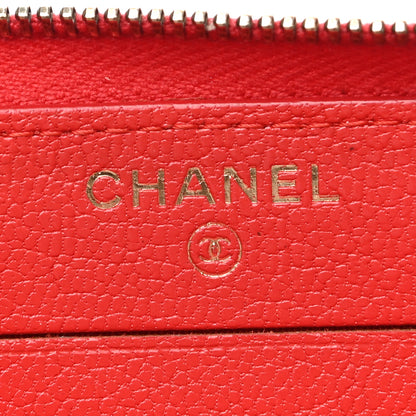 Chanel Shiny Goatskin Diagonal Quilted Small Zip Around Wallet Red 6 of 11