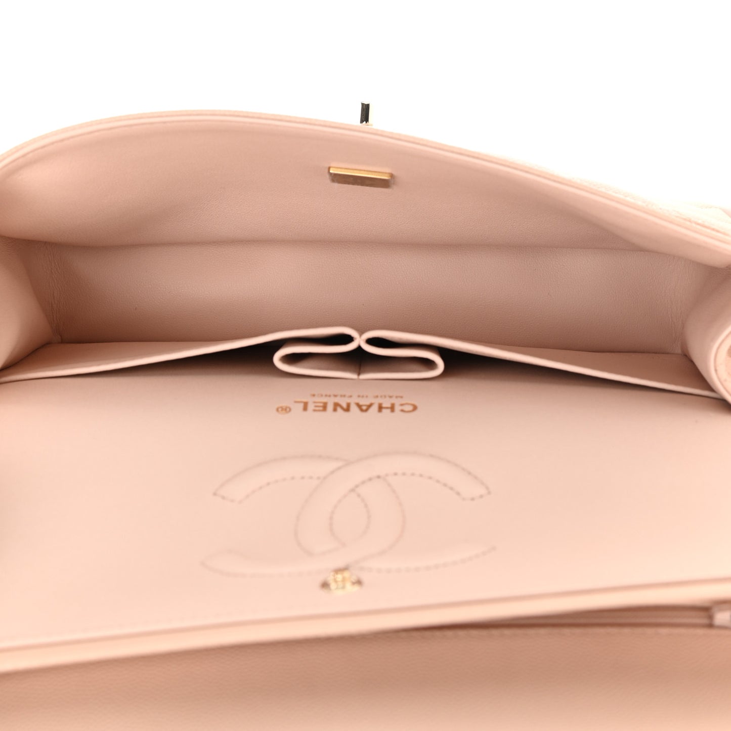 Caviar Quilted Medium Double Flap Light Beige